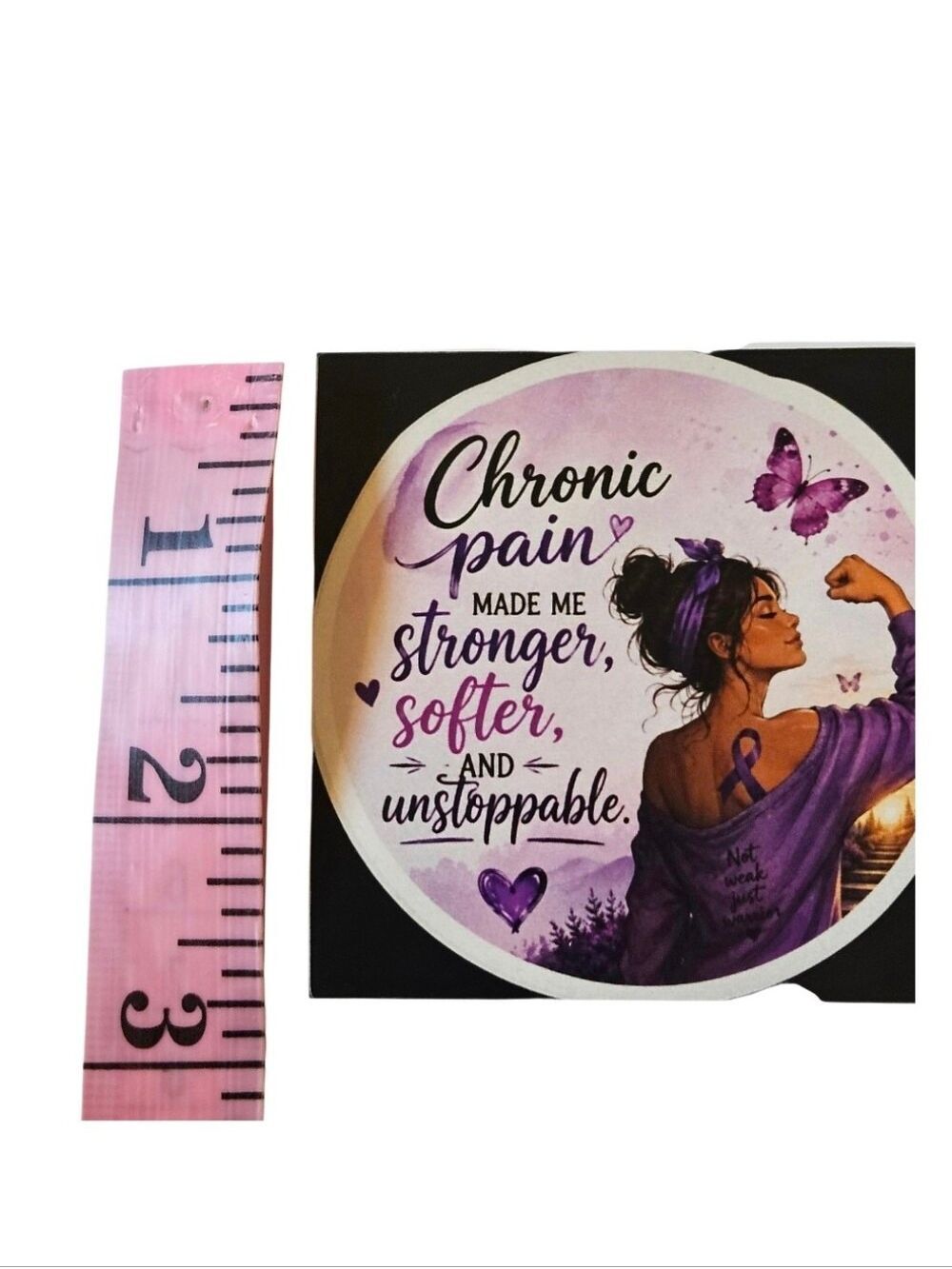 Handmade Chronic Pain Warrior Vinyl Sticker Purple Ribbon Butterfly Awareness 3" - Picture 16 of 17